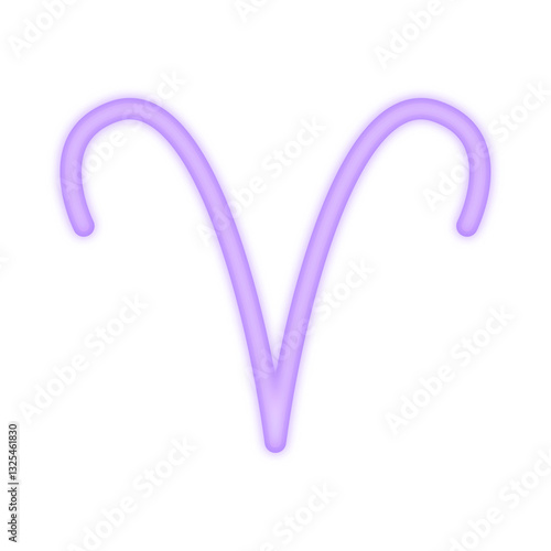 A vibrant neon illustration of the Aries zodiac symbol glowing in purple, representing astrology, leadership, determination, and fire sign energy