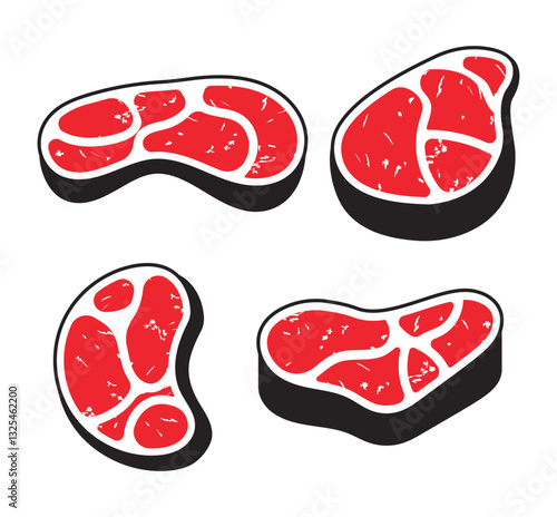 Beef Steak vector set black red