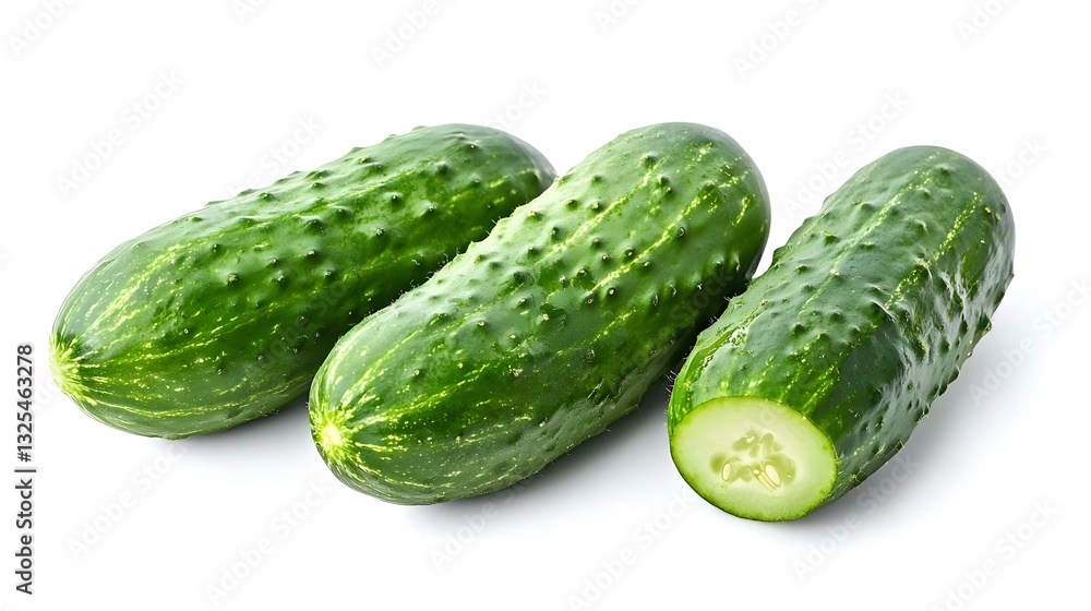 a group of three cucumbers on white background a group of three cucumbers on white background