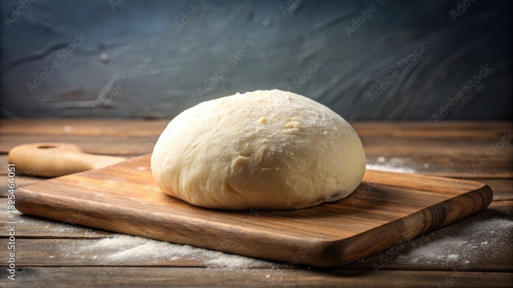 Fresh ball of pizza dough ready to be rolled out and topped on a wooden cutting board , dough, italian Fresh ball of pizza dough ready to be rolled out and topped on a wooden cutting board , dough, italian