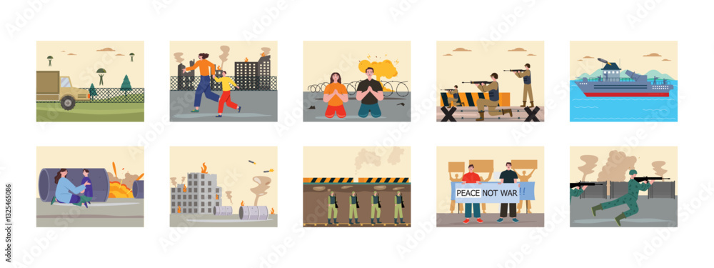 Obraz premium War set illustration. Flat vector illustration concept.