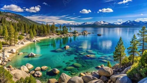 High resolution panorama of Lake Tahoe with view on Sand Harbor State park, state park, stunning views