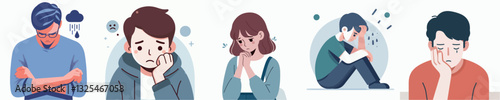 Set of sad people vector image