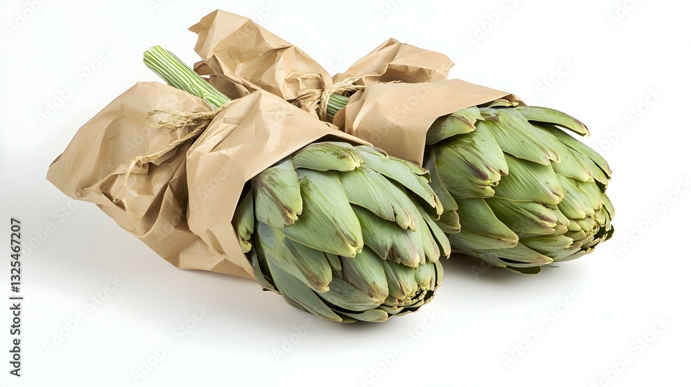 Obraz premium Pair of artichoke wrapped in brown paper