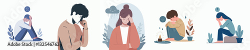 Set of sad people vector image