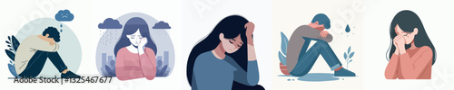 Set of sad people vector image