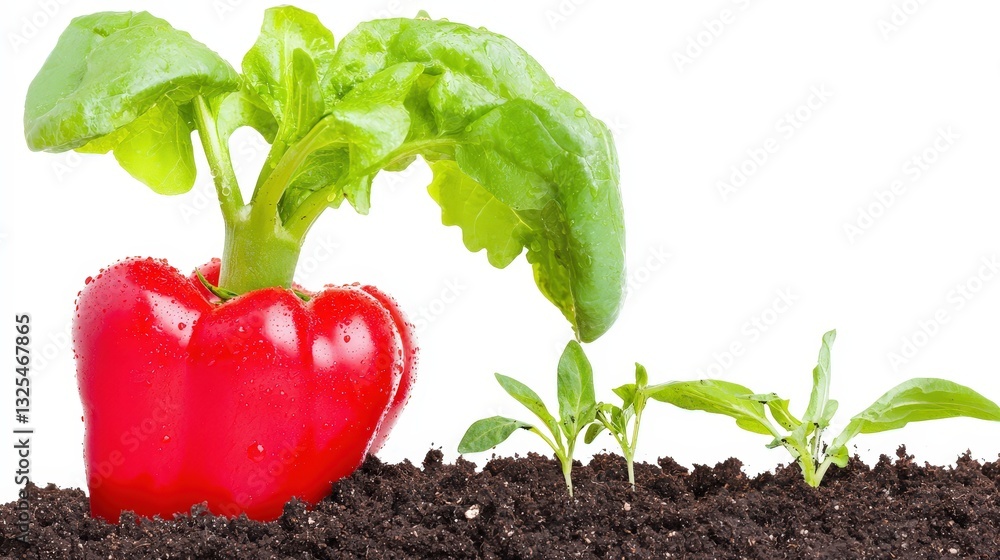 A unique tomato plant featuring a heart shaped tomato growing vibrantly amongst green leaves A unique tomato plant featuring a heart shaped tomato growing vibrantly amongst green leaves
