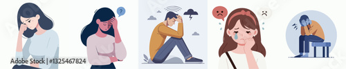 Set of sad people vector image