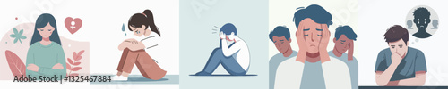 Set of sad people vector image