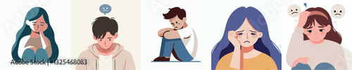 Set of sad people vector image