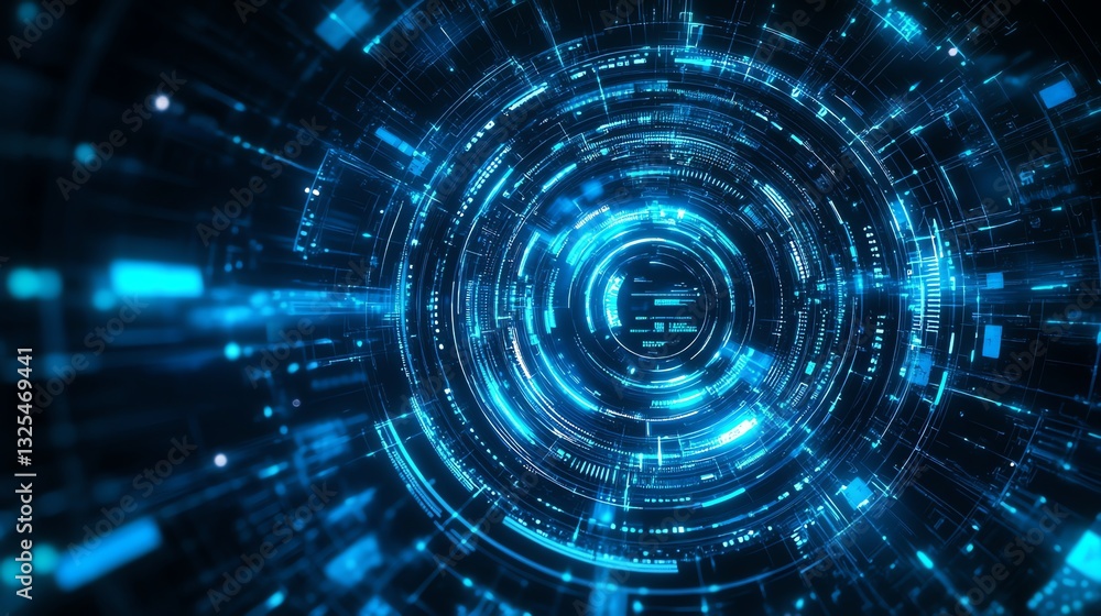 Abstract Glowing Blue Data Tunnel with High Tech Digital Flow Abstract Glowing Blue Data Tunnel with High Tech Digital Flow