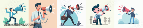 Vector set image of people using megaphone