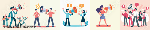 Vector set image of people using megaphone