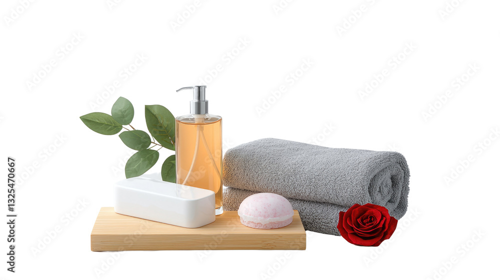Spa Essentials with Soap, Bath Bomb, Towel, and Rose for Relaxation and Self-Care