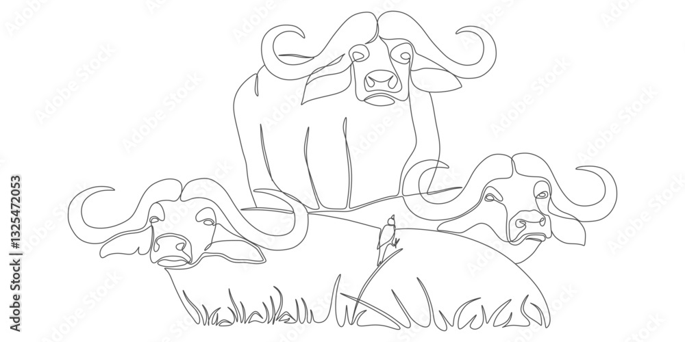 Fototapeta premium Buffalo Herd in the Wild – Minimalist Line Art Illustration