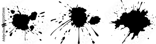 Watercolor ink splashes, black and grey on white background.