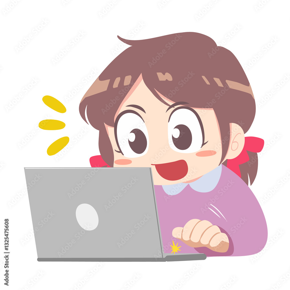 Cute smiling girl using a laptop – Online Learning & Education Illustration Cute smiling girl using a laptop – Online Learning & Education Illustration