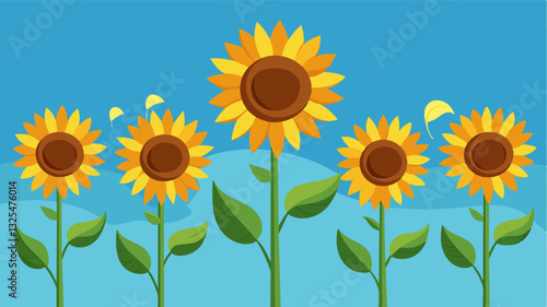 The sunflower heads normally tall and proud were now small and withered lacking their usual burst of yellow petals.. Vector illustration