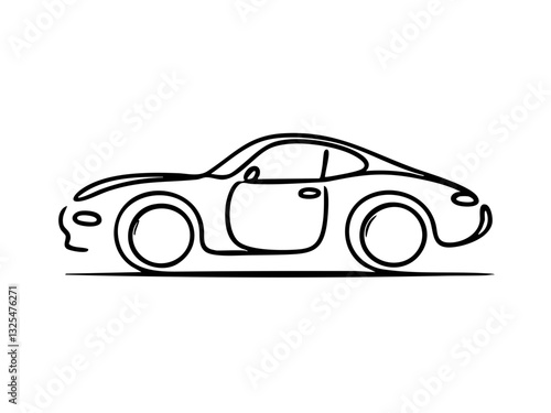 Outline of a sports car in minimalist style on transparent background