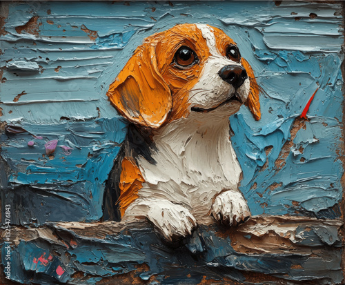 Adorable Beagle Puppy in Impressionist Style Vector Art - Cute Dog Painting with Vibrant Colors, Textured Brushstrokes, and Playful Expression for Animal Lovers