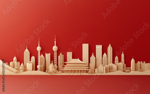 Simple golden lines silhouettes of the city
