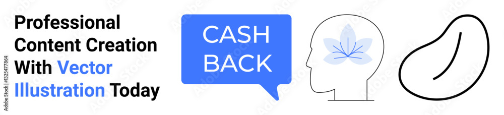Cashback speech bubble, human profile with creative leaf design, and simple teardrop shape. Ideal for branding, creativity, cashback offers, advertising, modern design, innovation flat landing page Cashback speech bubble, human profile with creative leaf design, and simple teardrop shape. Ideal for branding, creativity, cashback offers, advertising, modern design, innovation flat landing page