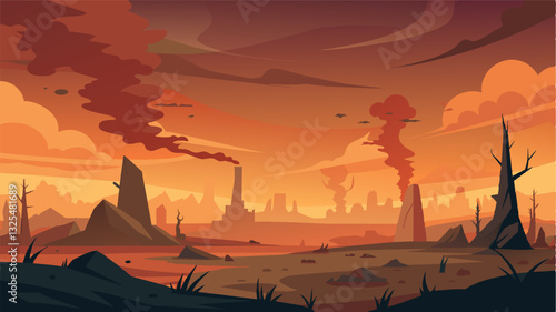 The smell of smoke and destruction lingered as far as the eye could see the scorched earth serving as a haunting reminder of the devastating effects of wildfires.. Vector illustration