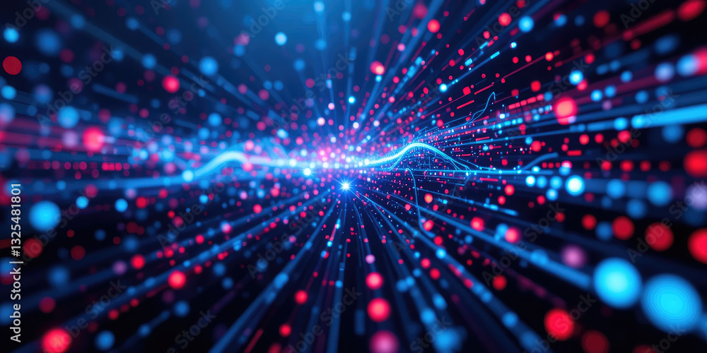 Fototapeta premium Futuristic Digital Data Stream, Abstract Technology Background with Glowing Particles.