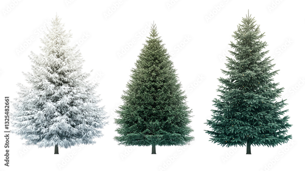 Png of Three distinctive evergreen trees showcasing seasonal changes in color and texture on transparent background. Png of Three distinctive evergreen trees showcasing seasonal changes in color and texture on transparent background.