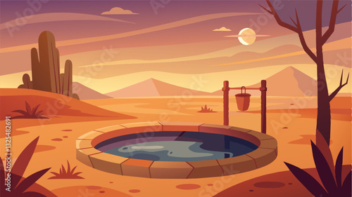 The silence surrounding the abandoned watering hole only added to the sense of desolation and despair highlighting the constant and unrelenting struggle for water in the harsh. Vector illustration