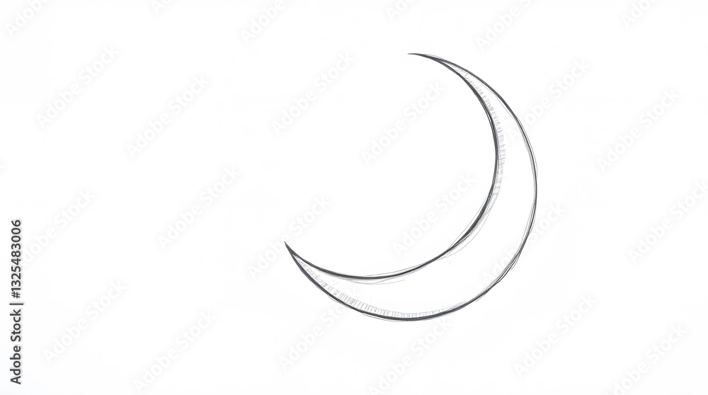 Crescent Moon Sketch on White Background, Night Sky Concept Art Crescent Moon Sketch on White Background, Night Sky Concept Art
