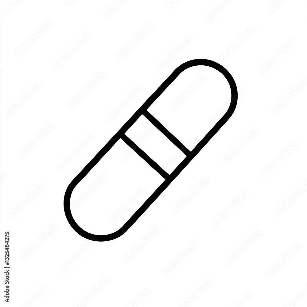 Outlined icon of a pill or capsule, minimalist design on white. Outlined icon of a pill or capsule, minimalist design on white.