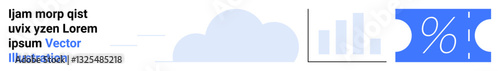 Cloud, data graph bars, and percentage icon symbolizing analytics, discounts, or insights. Ideal for business, financial analysis, cloud computing, marketing savings technology education concepts
