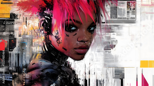 Cyberpunk Individual With Vibrant Pink Hair and Intricate Cybernetic Features in a Futuristic Urban Environment. Generative AI