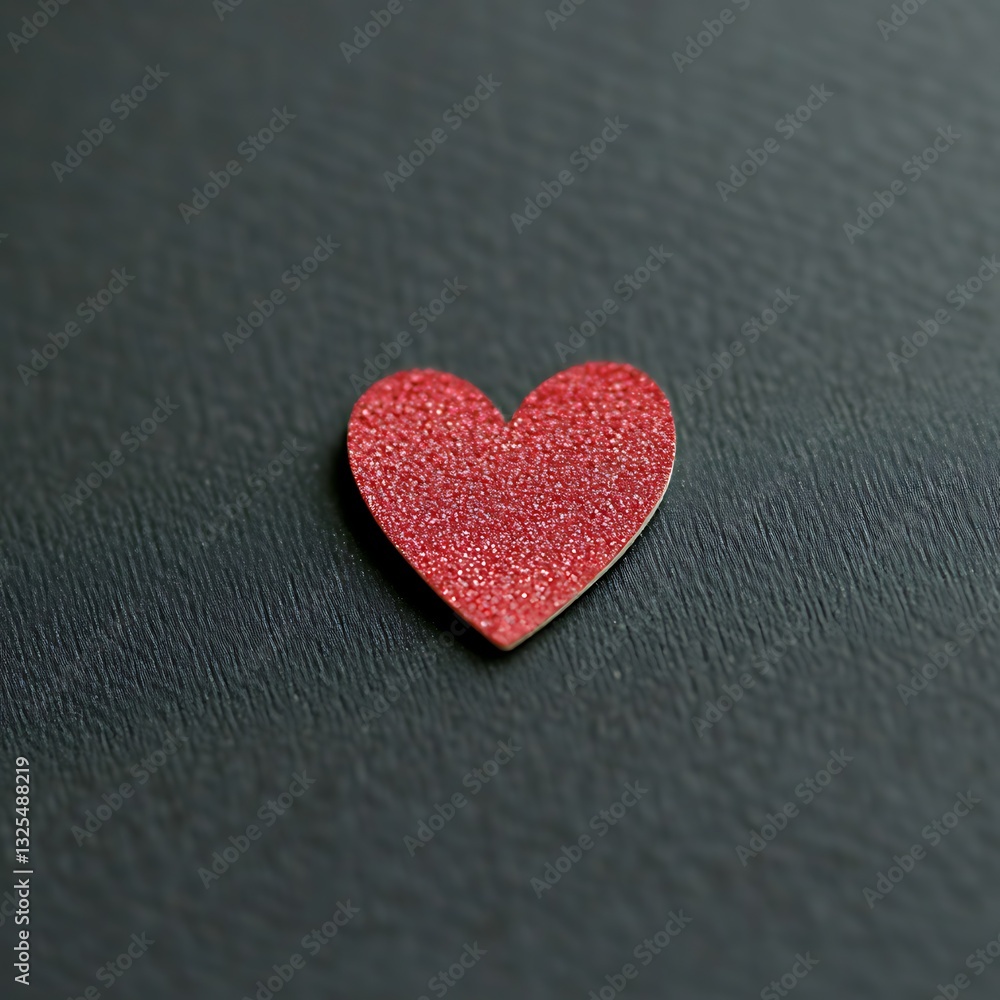 Obraz premium A shimmering red heart sits alone on a textured black surface