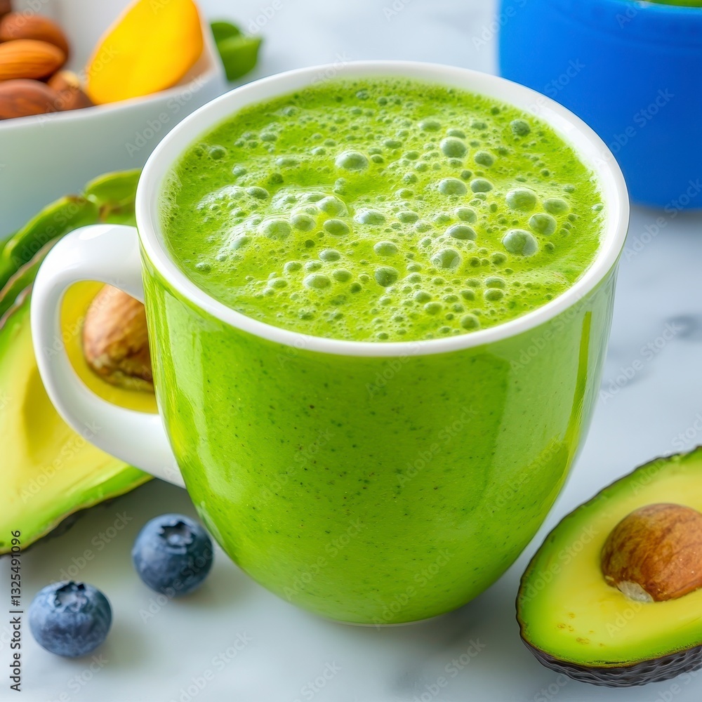 Refreshing Green Smoothie with Avocado and Berries in a Cup Refreshing Green Smoothie with Avocado and Berries in a Cup
