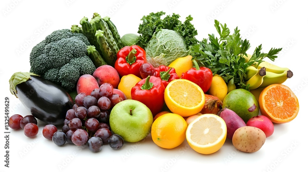 fruit and vegetable on white background