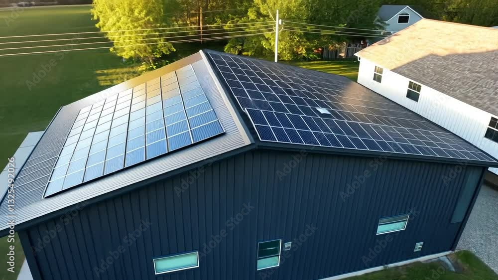Efficient solar panel array on modern structure roof capturing ...