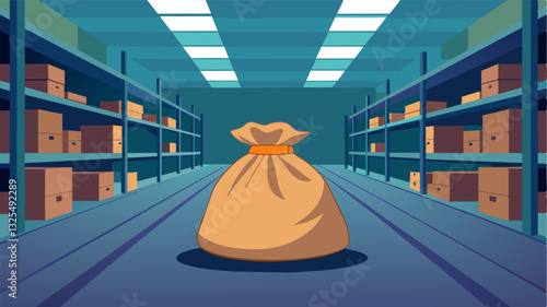 With every empty sack the warehouse feels emptier reminding us of the urgent need for sustainable food practices.. Vector illustration