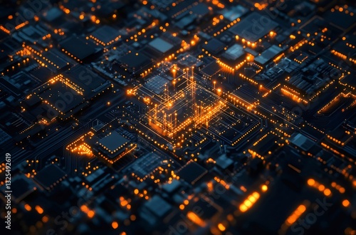 Glowing Orange Circuit Board Abstract Technology Background