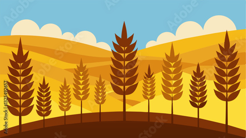 The wheat field looked more like a patchwork of sickly yellow and brown patches with ly any stalks left standing.. Vector illustration