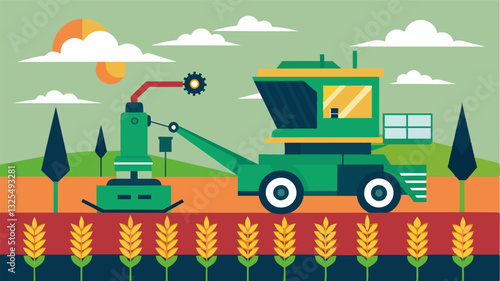 With their continuous and uninterrupted operation robotic harvesters ensure a timely harvest reducing the risk of crop loss due to weather conditions.. Vector illustration