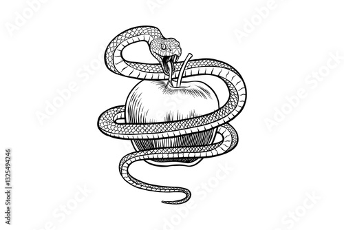 snake and apple sketch illustration