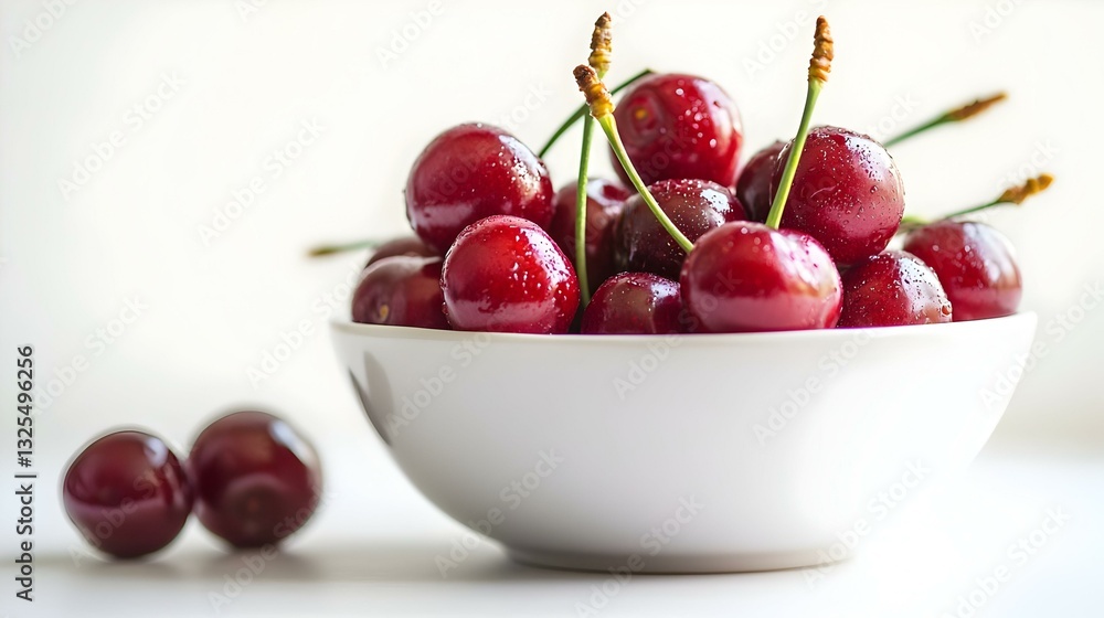 Bowl of fresh red cherries on white background Bowl of fresh red cherries on white background