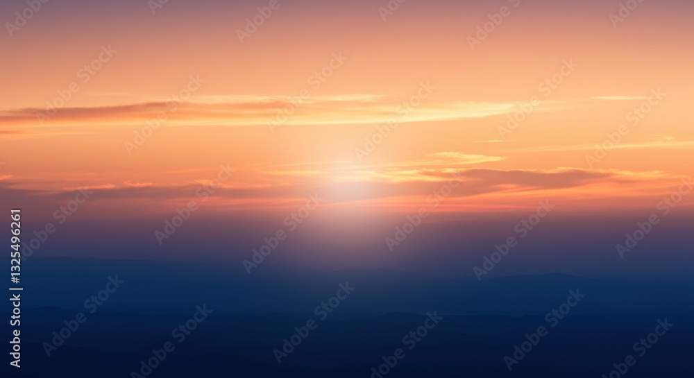 Fototapeta premium Beautiful sunset over distant mountains with colorful sky 