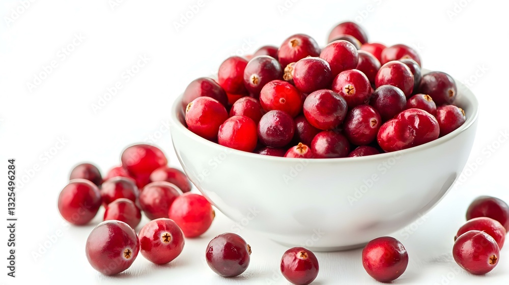 Bowl of ripe cranberries on white background Bowl of ripe cranberries on white background