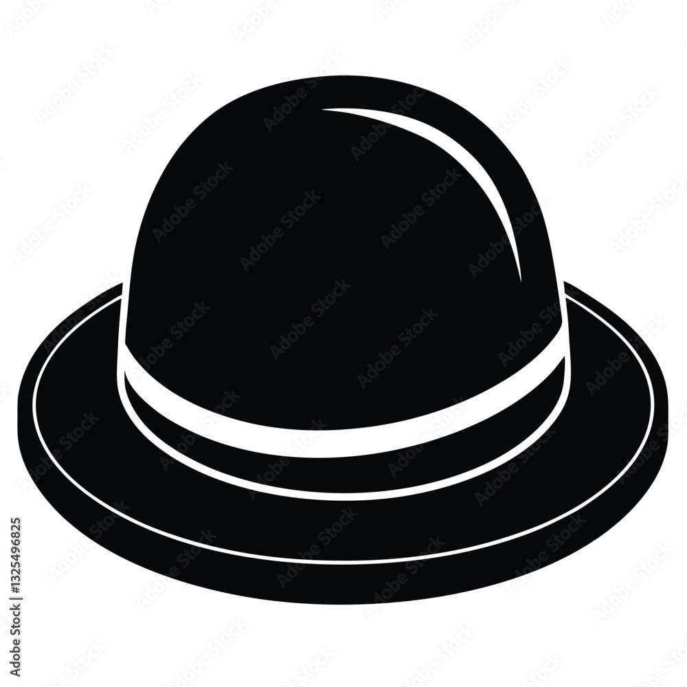 Create a minimalist vector illustration of a single bowler hat silhouette, stark black against a white background. (1) indicates potential variations. Create a minimalist vector illustration of a single bowler hat silhouette, stark black against a white background. (1) indicates potential variations.