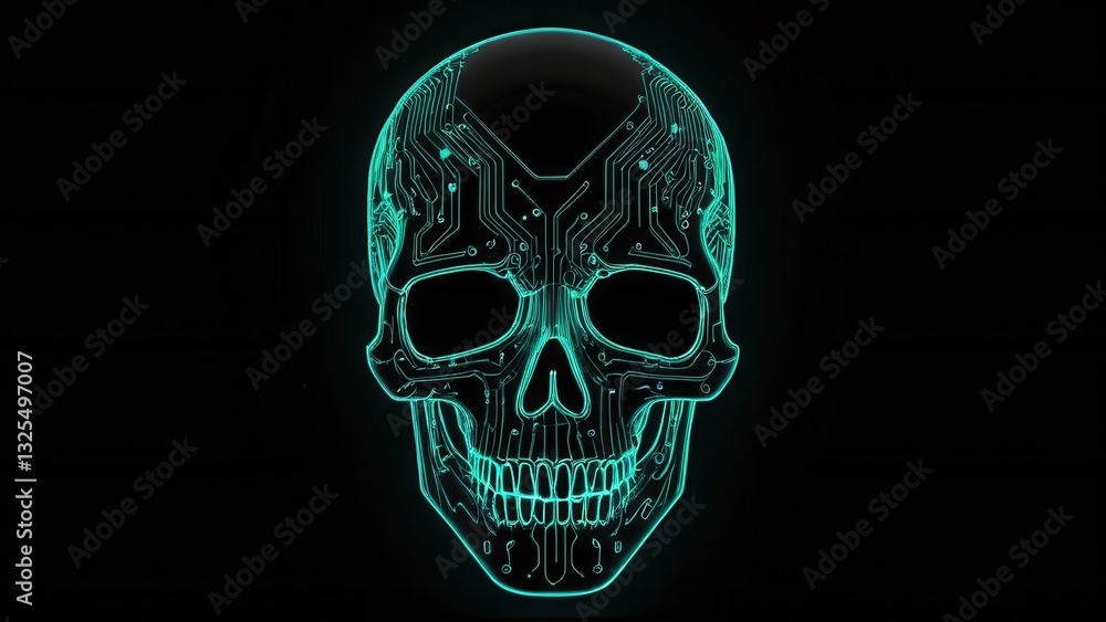 a fusion of technology and mortality represented by a glowing circuit skull a fusion of technology and mortality represented by a glowing circuit skull
