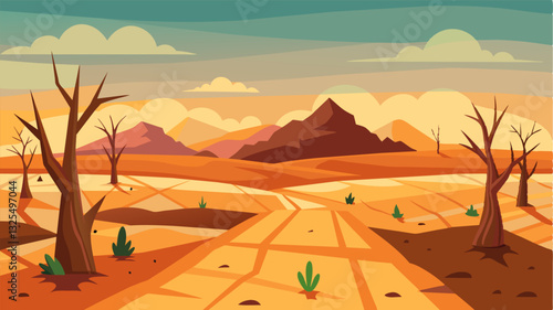 The vast expanse of barren land devoid of any sign of vegetation captures the dire situation faced by farmers as they struggle to make ends meet amidst widespread crop failure.. Vector illustration