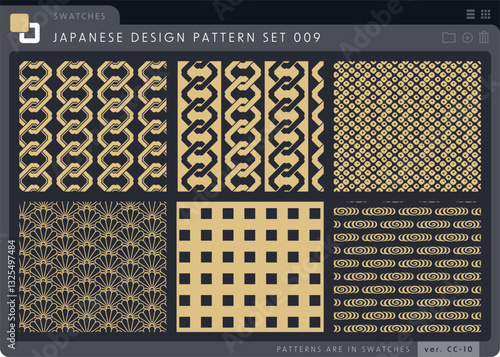 シームレスな和柄のパターンセットシリーズ009。